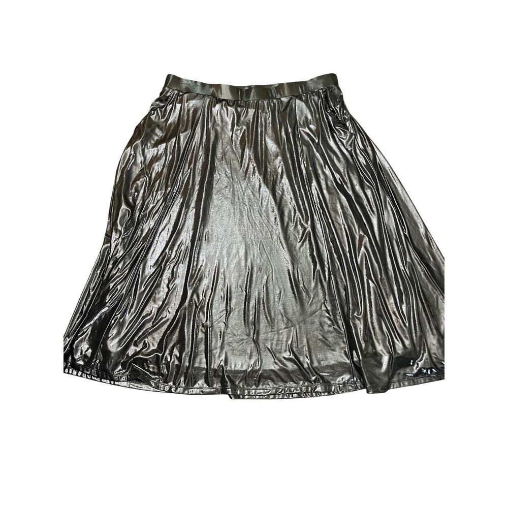 Torrid Metallic Silver Liquid Foil Midi Skirt Plus Size 1 Elastic Waist Shiny